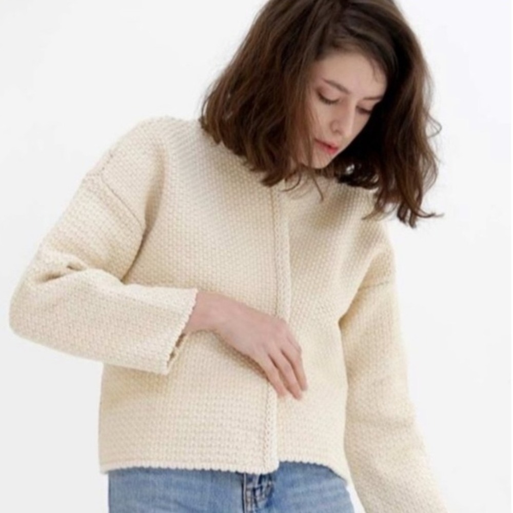 BaBaa Cardigan No4 Women's OS Open Drape Dense Cotton Weave Long Sleeve Natural